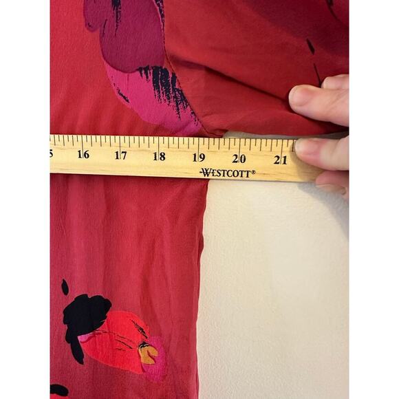 Vintage Carole Little St Tropez 100% Silk 80s Long Sleeve Red Floral Dress Large - Picture 7 of 8